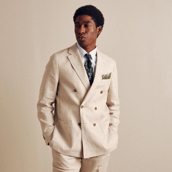 Linen Oatmeal Double Breasted Suit - Picture 1 of 15